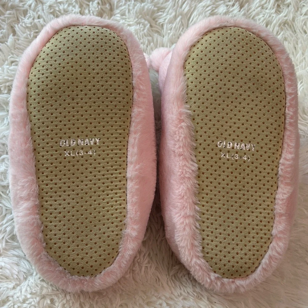 Old Navy Faux-Fur Pink Teddy Bear Critter Soft Plush Slippers for Girls XL (3-4)